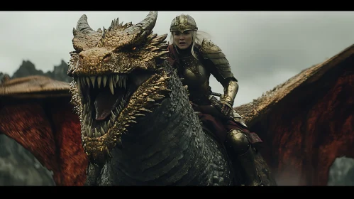 Armored Rider on a Golden Dragon