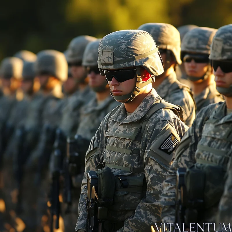 Camouflaged Soldiers Standing in Line AI Image