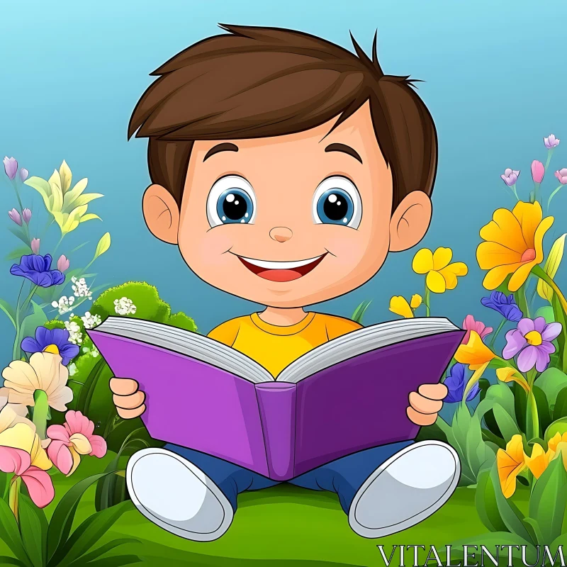 AI ART Childhood Reading in a Floral Garden