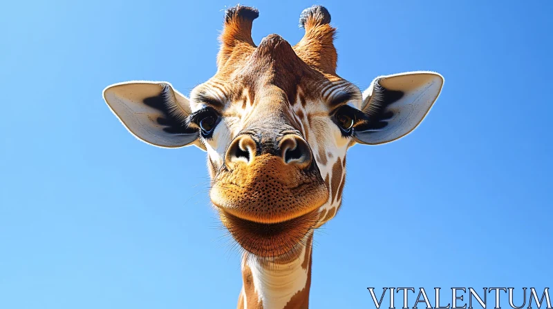 Giraffe Close-Up with Blue Background AI Image