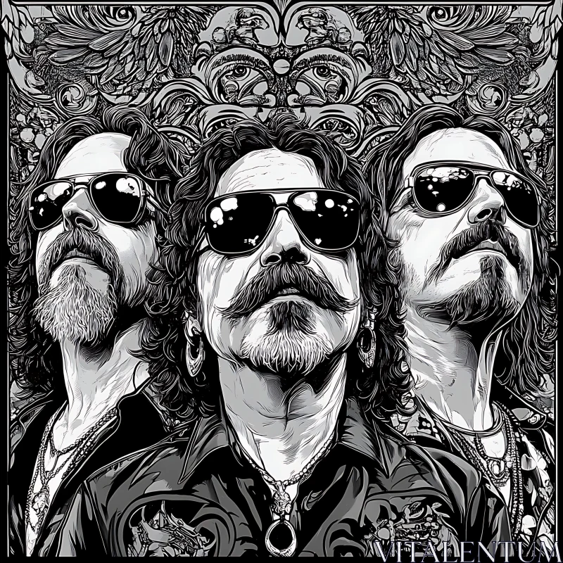 AI ART Monochrome Men with Sunglasses and Moustache