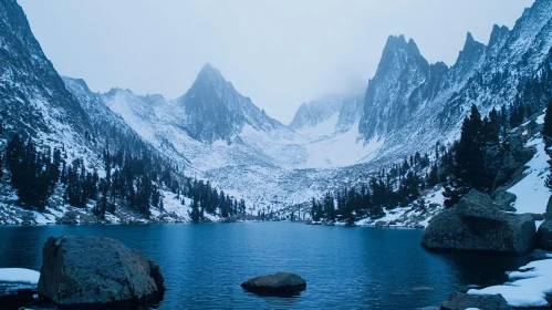 Tranquil Lake in Winter Mountain Landscape