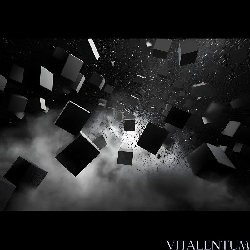 AI ART Floating Black Cubes Abstract Composition