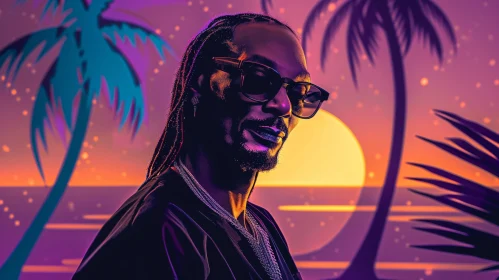 Snoop Dogg Amidst Tropical Sunset