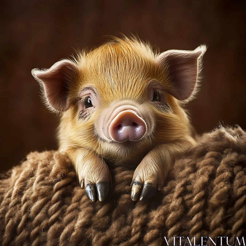 Charming Close-up of a Golden Piglet AI Image