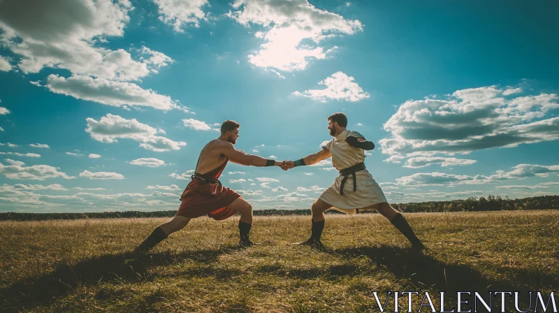 AI ART Men in Ancient Garb Facing Off