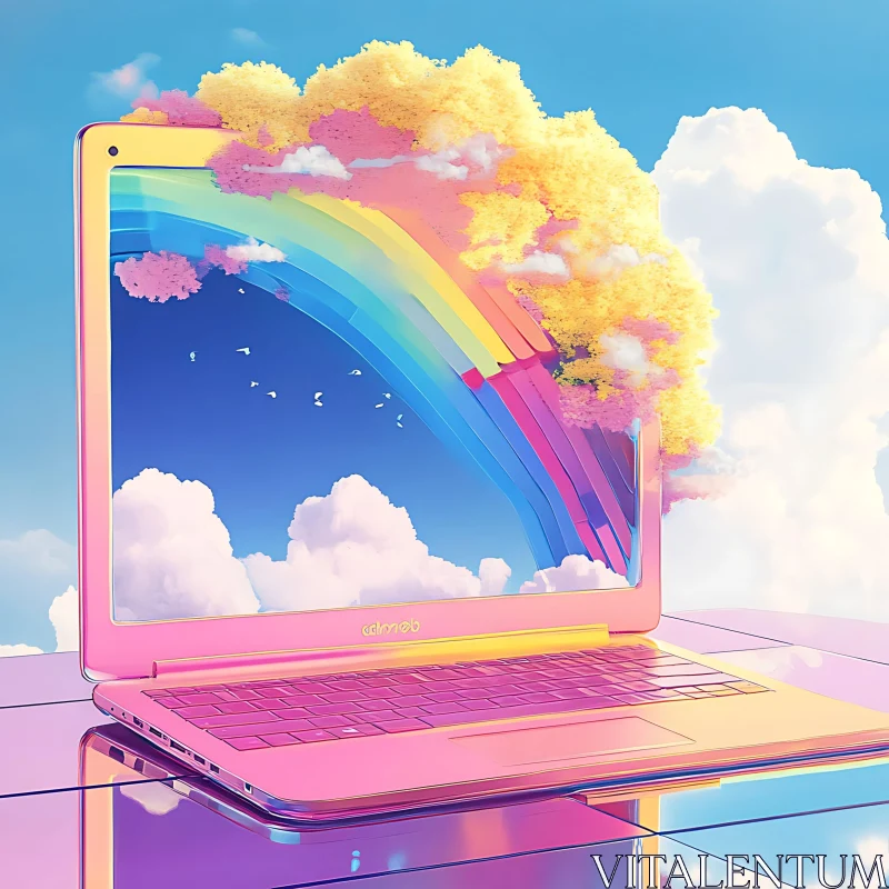 Abstract Art of Laptop and Rainbow AI Image