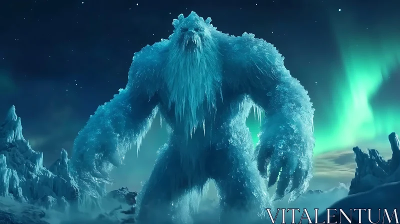 Frozen Monster in Northern Lights AI Image