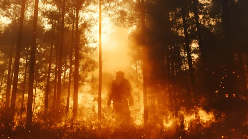 Eerie Shadow Amidst Forest Flames