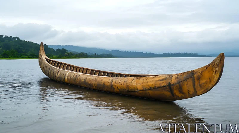 Wooden Boat on Calm Waters AI Image