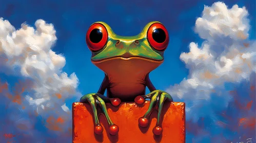 Surreal Frog on Orange Block