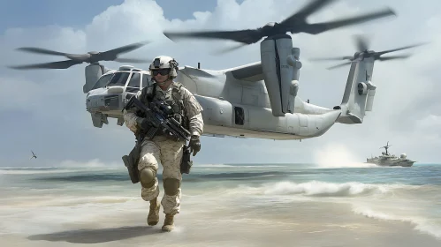 Soldier and Aircraft on the Beach