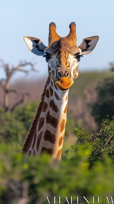 Curious Giraffe Among Greenery AI Image