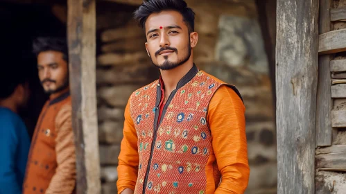 Man in Orange Ethnic Wear