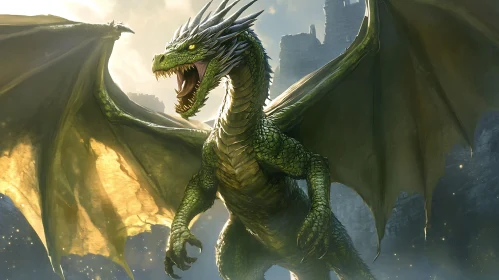Green Dragon with Castle Ruins