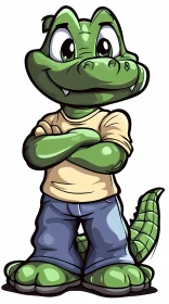 Playful Alligator Cartoon with Casual Outfit