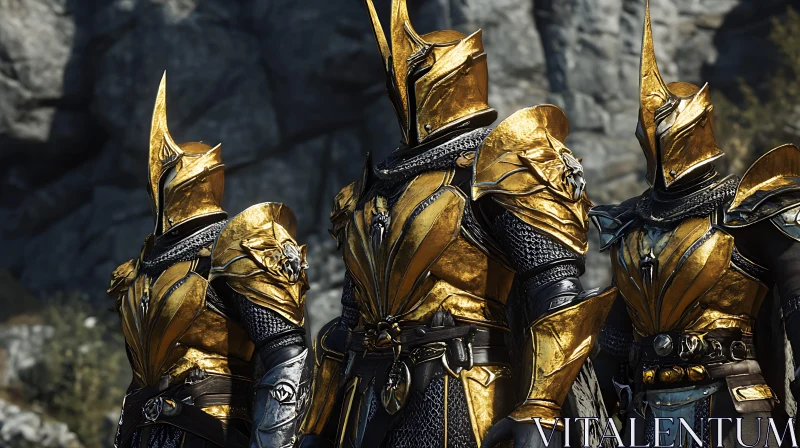 AI ART Fantasy Warriors in Golden Armor