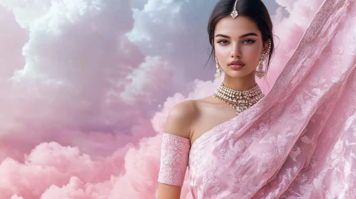 Woman with Jewelry in Pink Saree