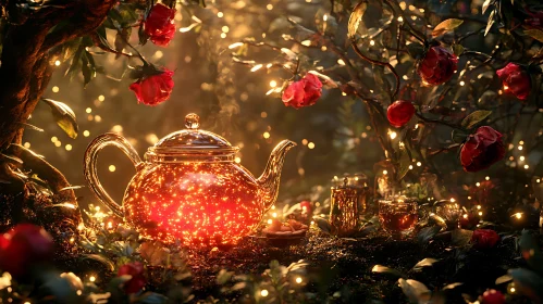 Glowing Teapot with Roses