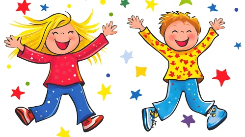 Happy Kids Cartoon Illustration