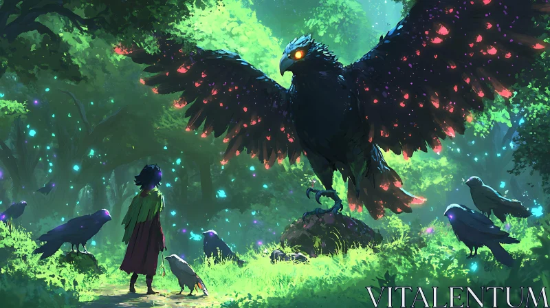 AI ART Mystical Bird Encounter in the Woods