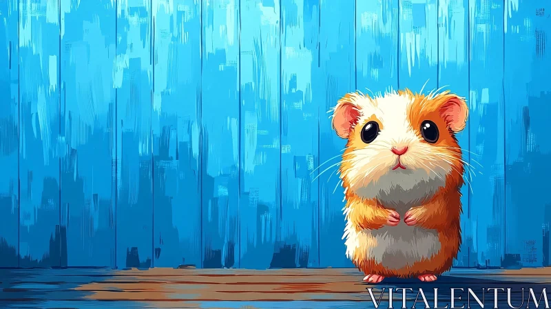 AI ART Charming Hamster Against Blue Wooden Wall