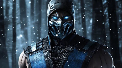 Masked Warrior in Snowy Woods