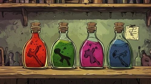 Colorful Potion Bottles Still Life