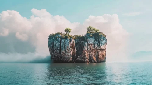 Majestic Island with Rocky Cliffs and Lush Greenery