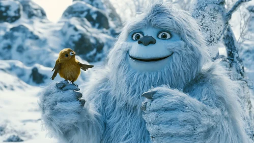 Friendly Yeti with Bird Companion