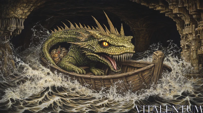 AI ART Sailing Dragon in Cave Artwork