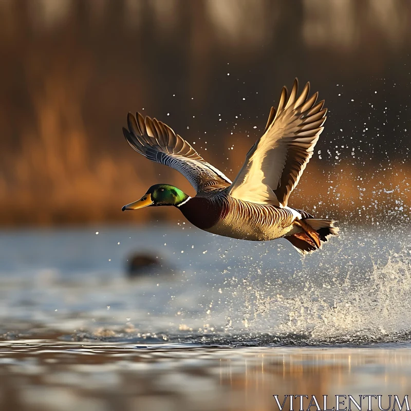 Duck Flying Over Water AI Image