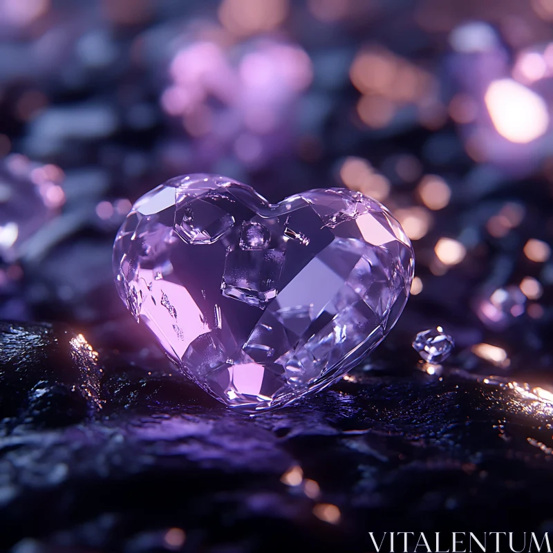 Glowing Crystal Heart with Soft Purple Lighting AI Image