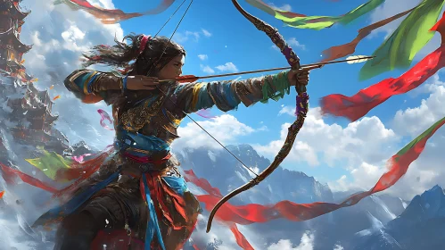 Female Archer in Mountain Landscape