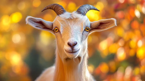 Golden-Eyed Goat in Autumn Setting