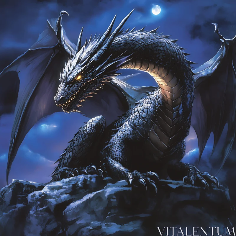 AI ART Dragon on Peak at Night