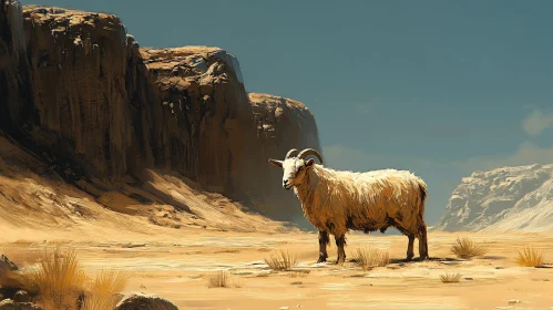 Solitary Ram in Desert Scene