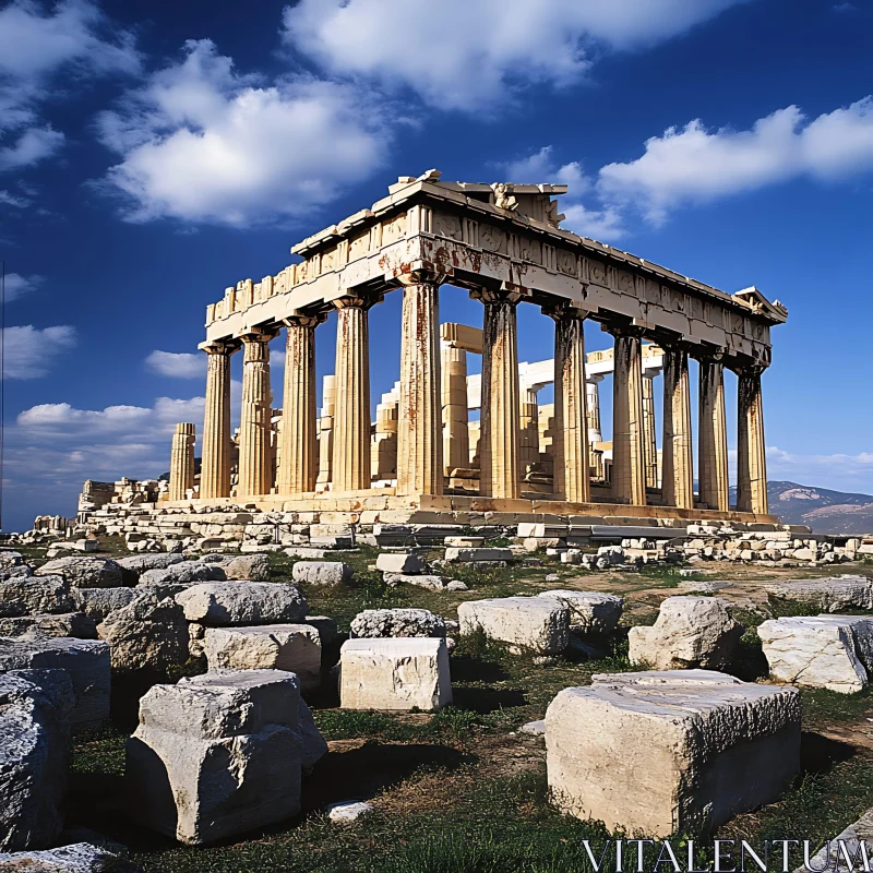 Acropolis Parthenon Under Blue Sky AI Image