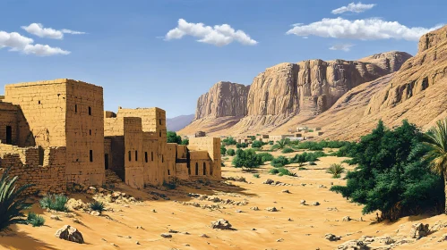 Old Buildings in Desert Landscape