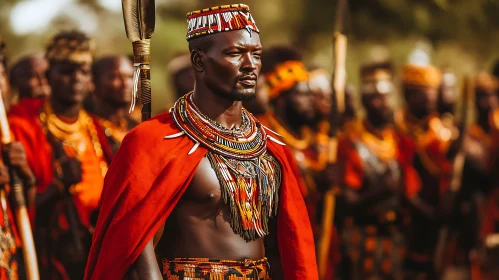 Tribal African Warrior with Red Cape