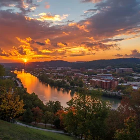 Urban Sunset: River Reflections