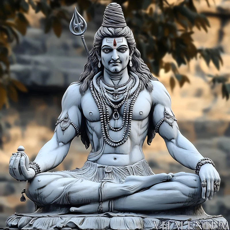 Serene Deity Sculpture in Yoga Position AI Image