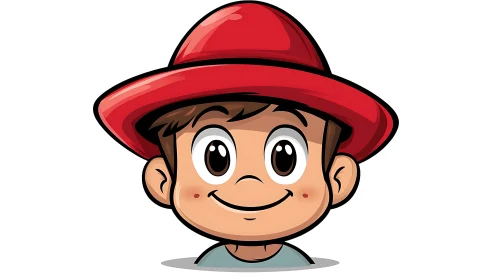 Smiling Cartoon Boy in Red Hat