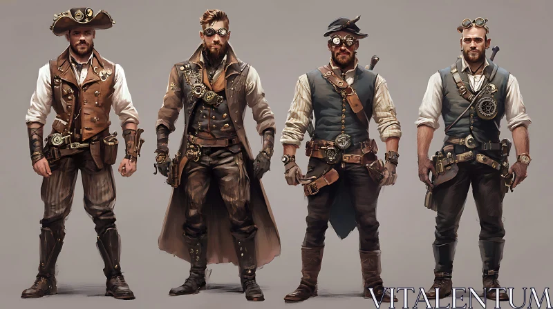 Steampunk Characters in Retro Outfits AI Image