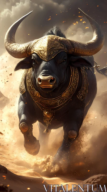 Bronze-Armored Bull in Action AI Image