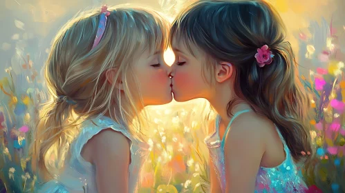 Two Girls Kissing in a Field