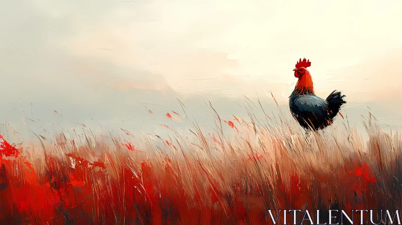 AI ART Rooster in Colorful Grassland