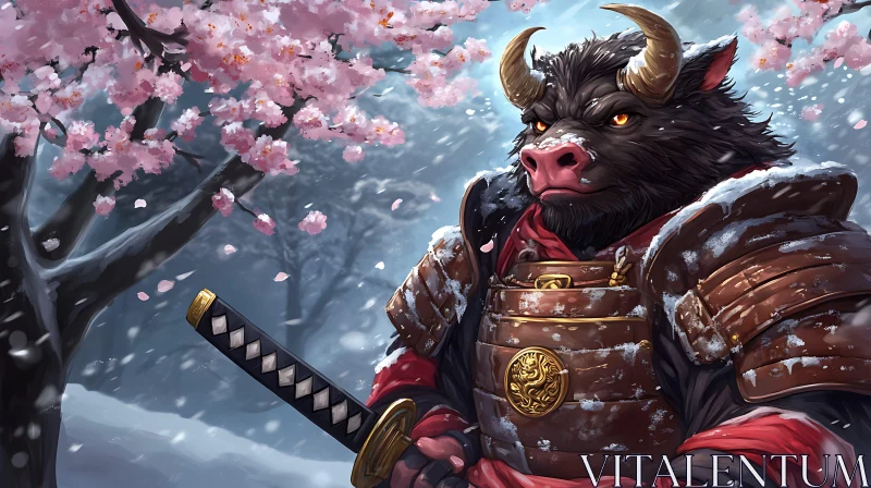 AI ART Armored Minotaur Warrior in Winter