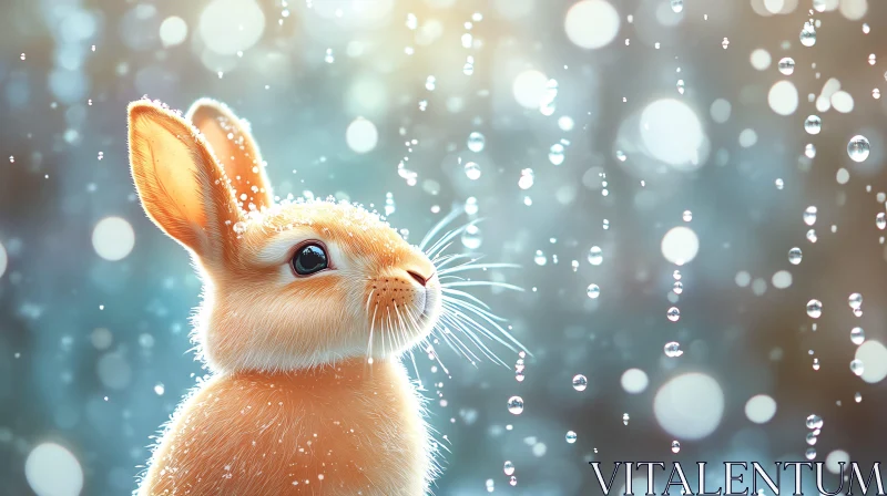 Cute Bunny with Drizzling Raindrops AI Image