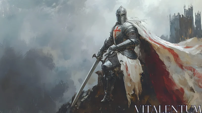 AI ART Armored Knight with Sword and Fortress